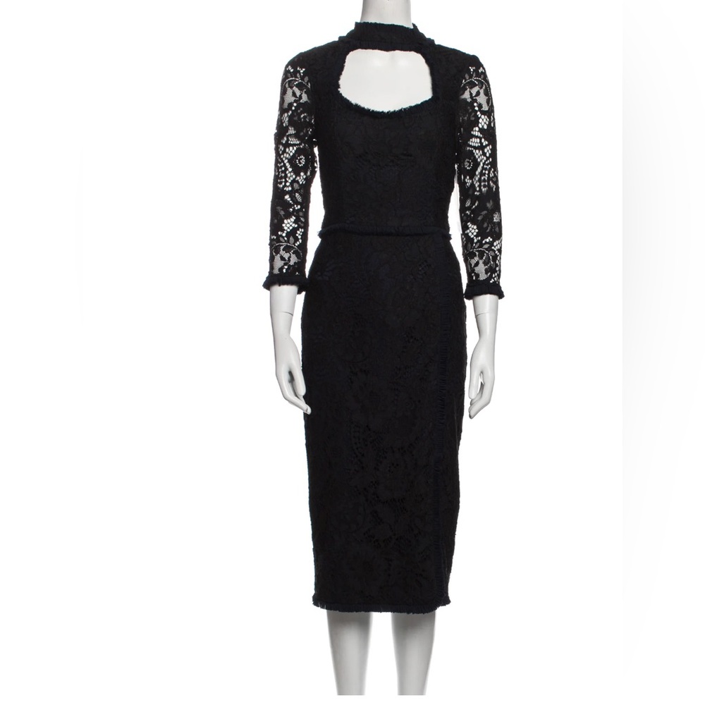 ALEXIS Lace Pattern Midi Length Black Dress Size XS Women's Luxury Dresses